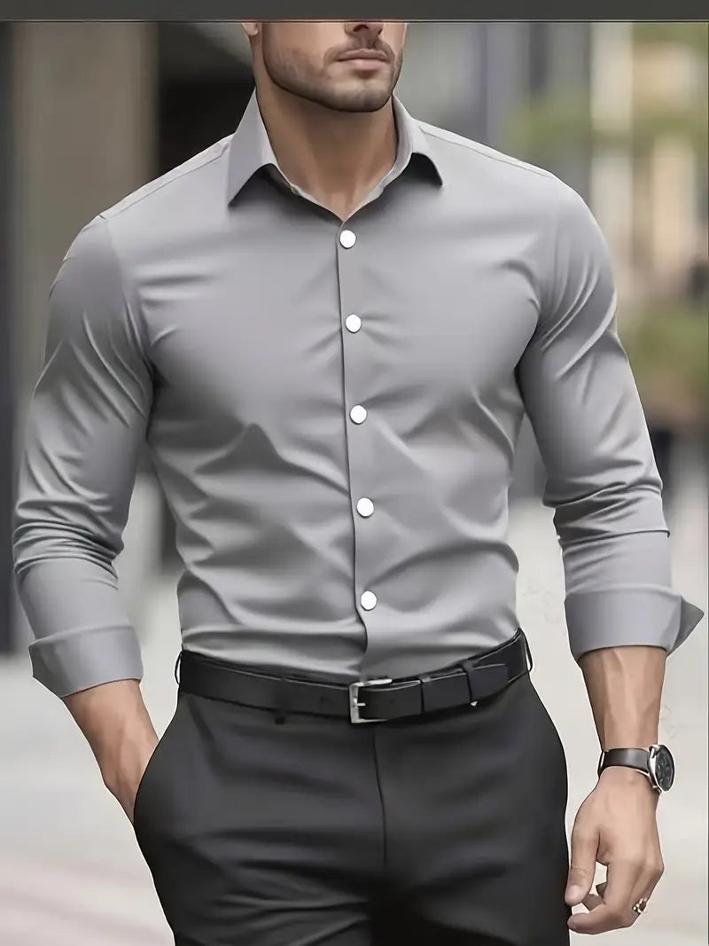 Halle | Camisa Masculina Slim Fit Sem Passar a Ferro