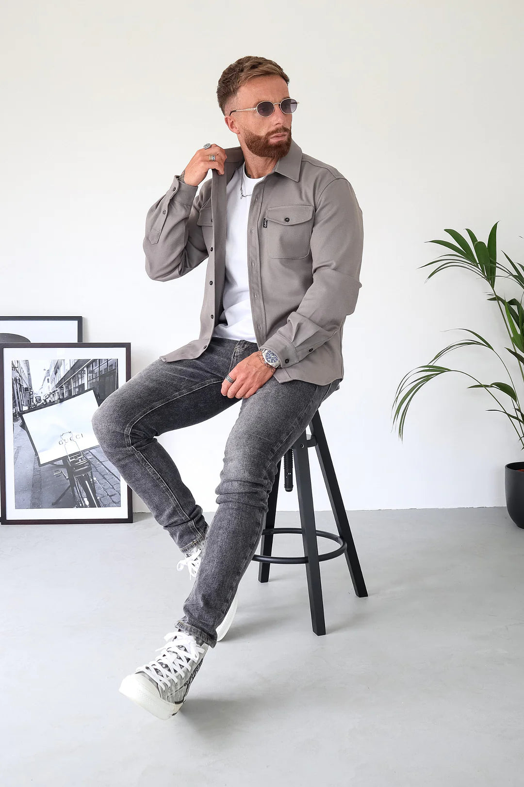 Iris | Camisa Masculina Manga Longa Bolsos no Peito