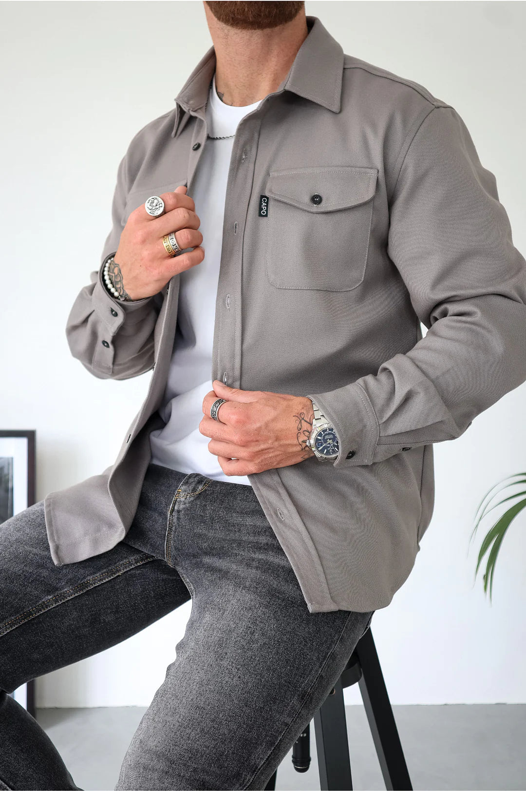 Iris | Camisa Masculina Manga Longa Bolsos no Peito