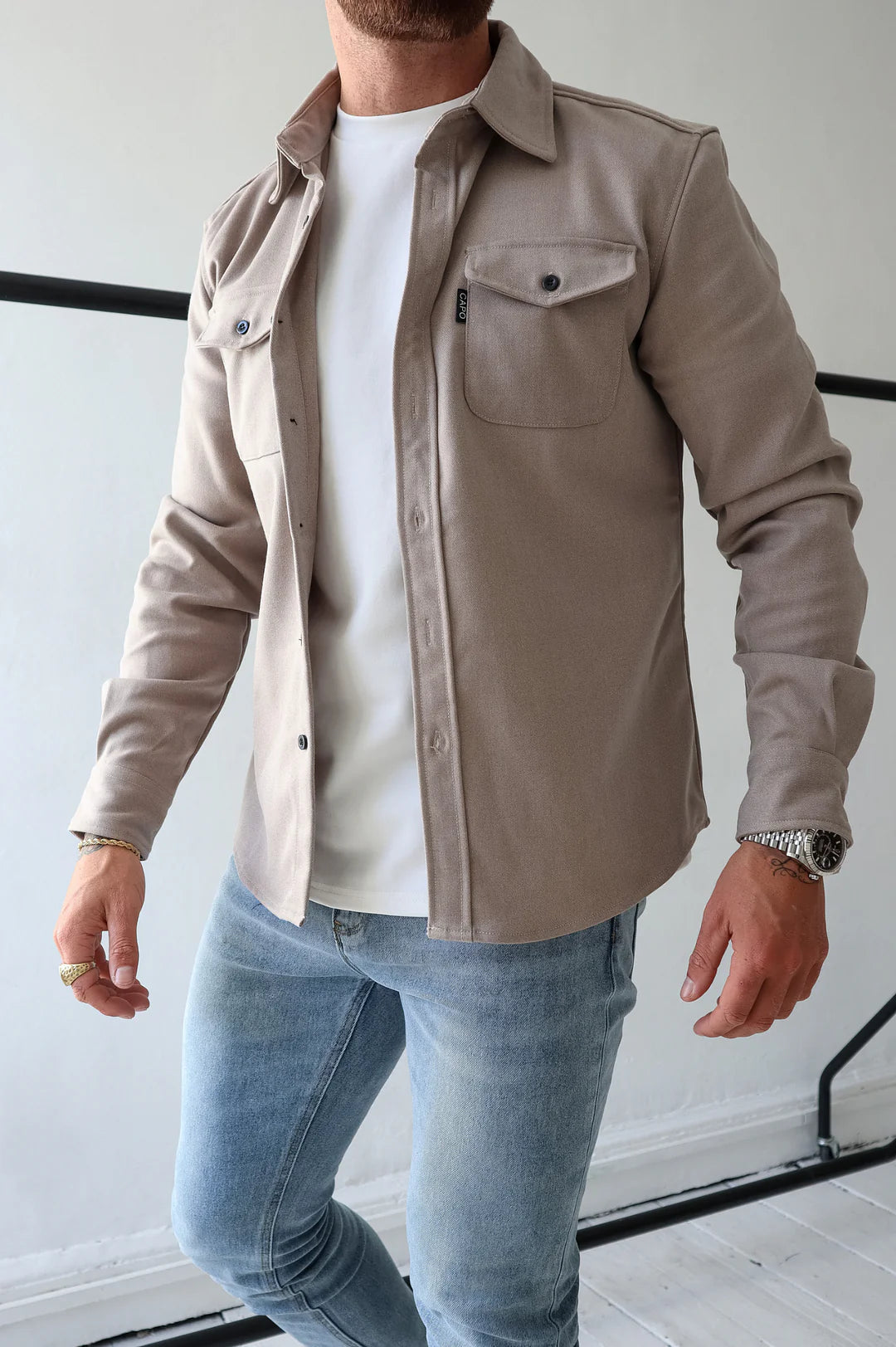 Iris | Camisa Masculina Manga Longa Bolsos no Peito
