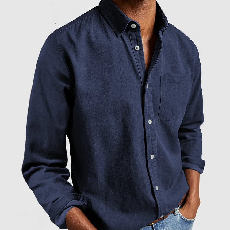 Inez | Camisa Denim Masculina Manga Longa Botões