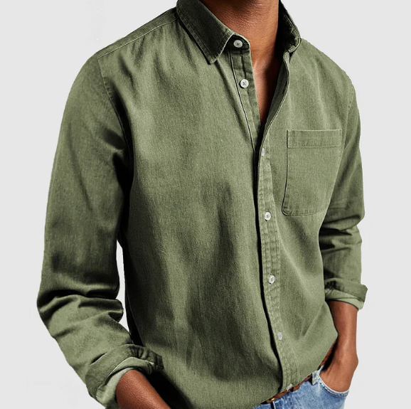 Inez | Camisa Denim Masculina Manga Longa Botões