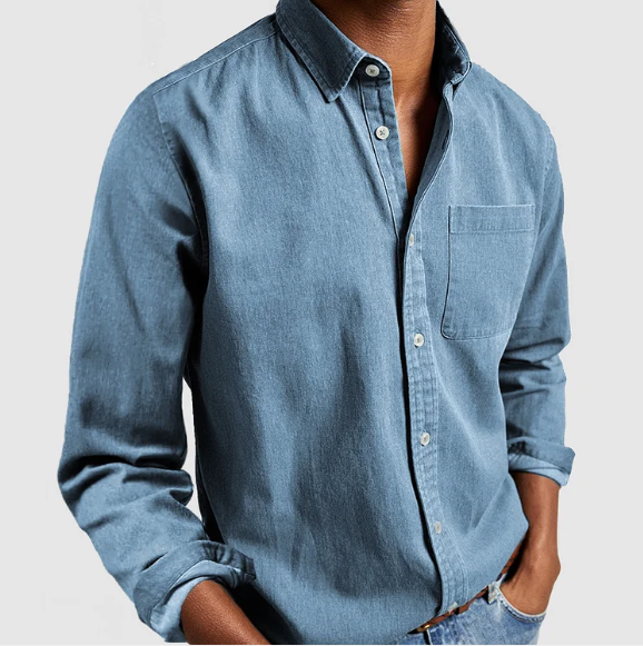 Inez | Camisa Denim Masculina Manga Longa Botões