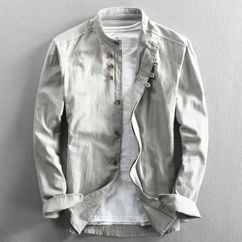 Maeve | Camisa Masculina Linho Algodão Manga Longa Estilo Japonês