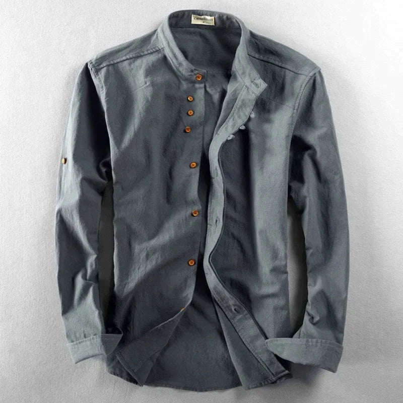 Maeve | Camisa Masculina Linho Algodão Manga Longa Estilo Japonês