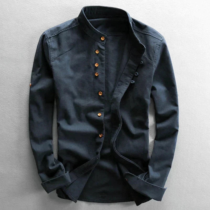 Maeve | Camisa Masculina Linho Algodão Manga Longa Estilo Japonês