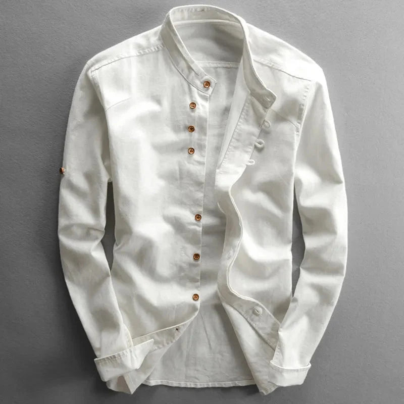Maeve | Camisa Masculina Linho Algodão Manga Longa Estilo Japonês