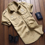 Greta | Camisa Masculina Manga Curta Bolsos Cargo