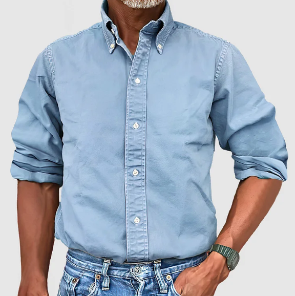 Ottoline | Camisa Jeans Masculina Manga Longa Botões Gola