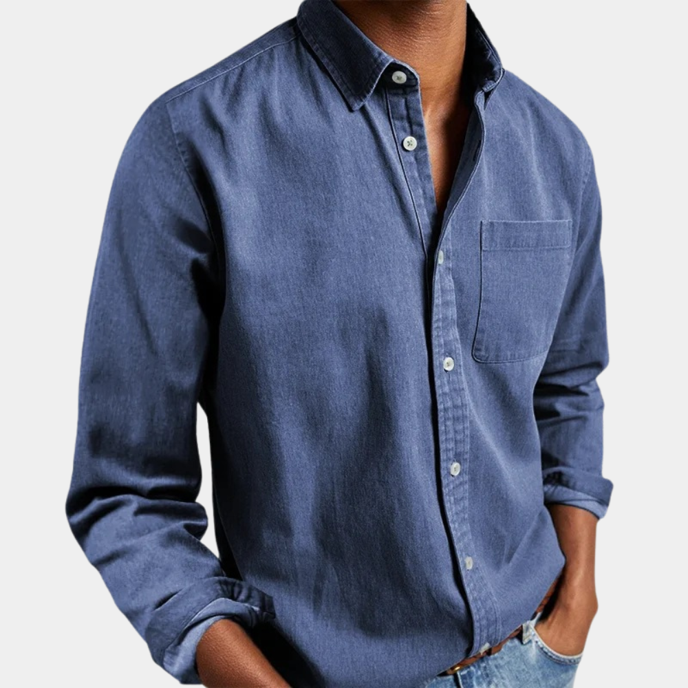 Mira | Camisa Jeans Masculina Manga Longa Botões Corte Regular