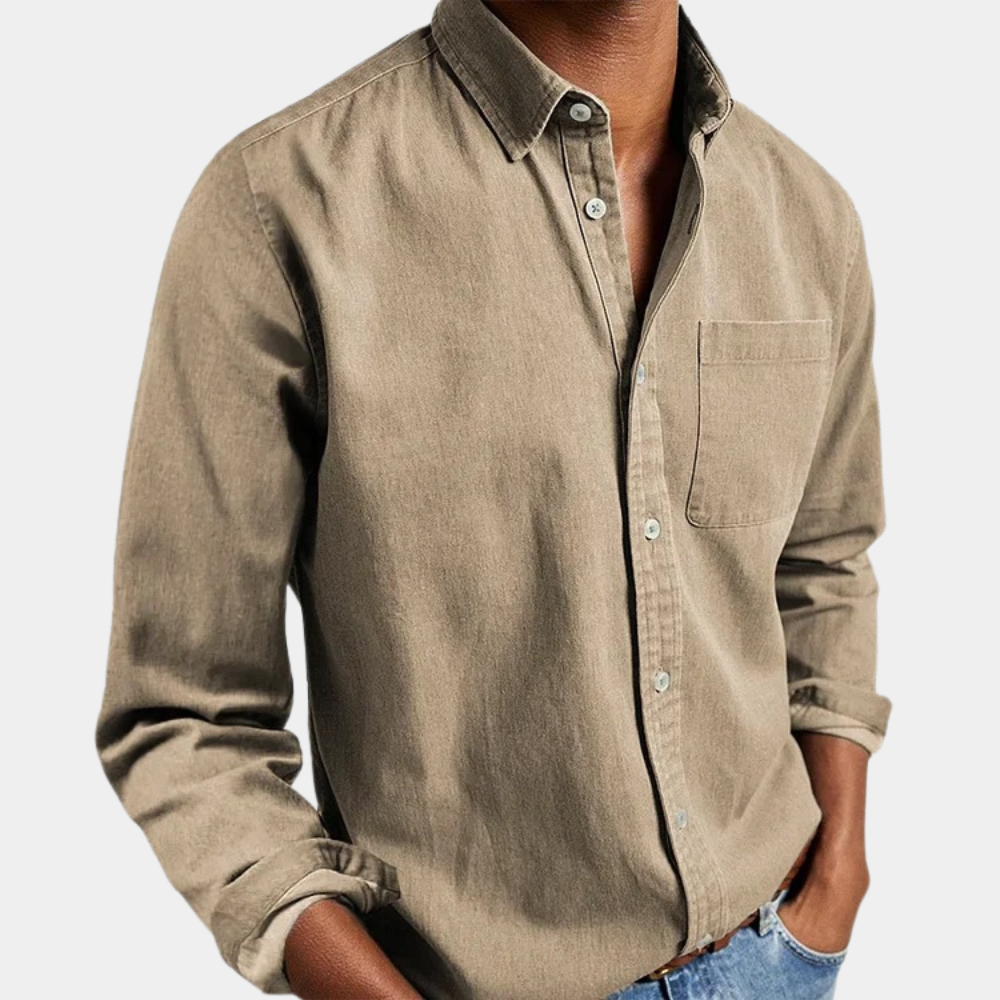 Mira | Camisa Jeans Masculina Manga Longa Botões Corte Regular