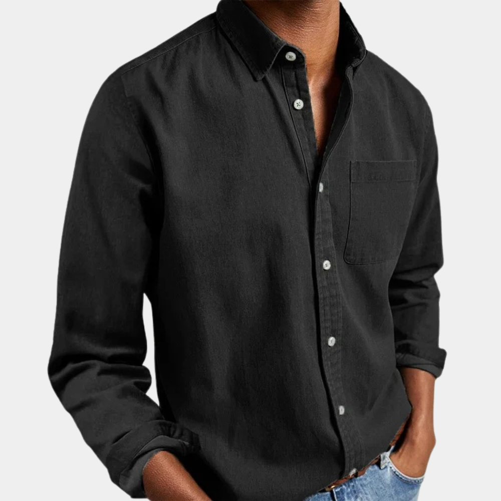 Mira | Camisa Jeans Masculina Manga Longa Botões Corte Regular