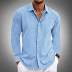 Camisa de Linho Manga Longa | Homem, Botões, Gola