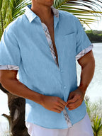 Pearl | Camisa Masculina Xadrez Manga Curta Botões Bolso