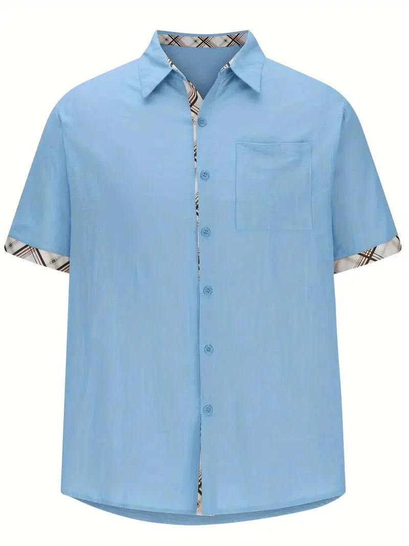 Pearl | Camisa Masculina Xadrez Manga Curta Botões Bolso