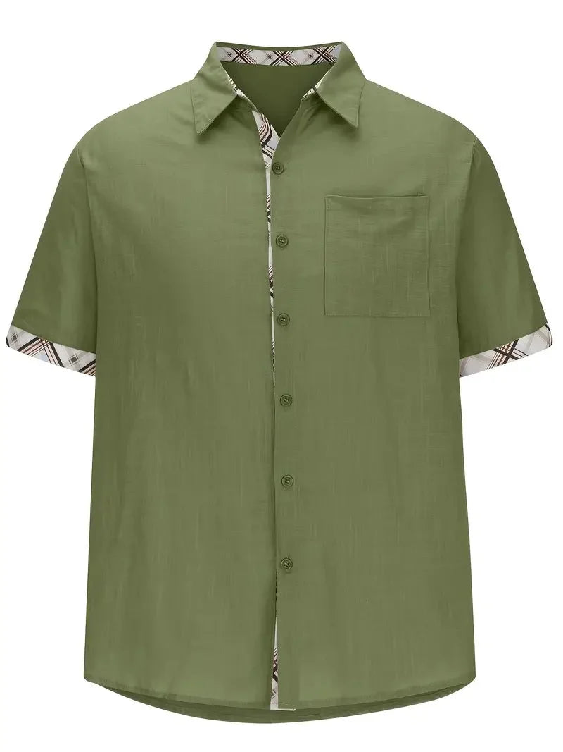 Pearl | Camisa Masculina Xadrez Manga Curta Botões Bolso