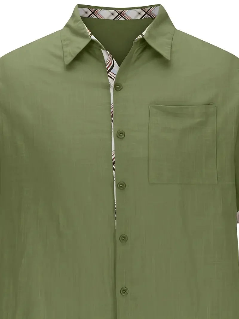 Pearl | Camisa Masculina Xadrez Manga Curta Botões Bolso