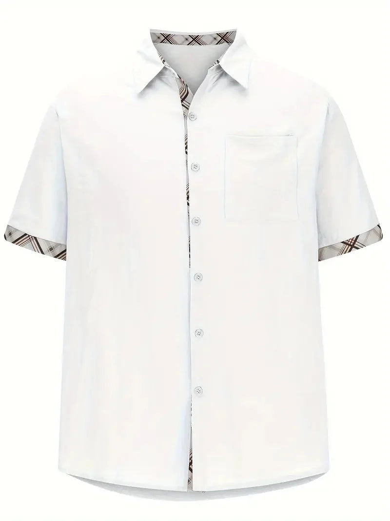 Pearl | Camisa Masculina Xadrez Manga Curta Botões Bolso