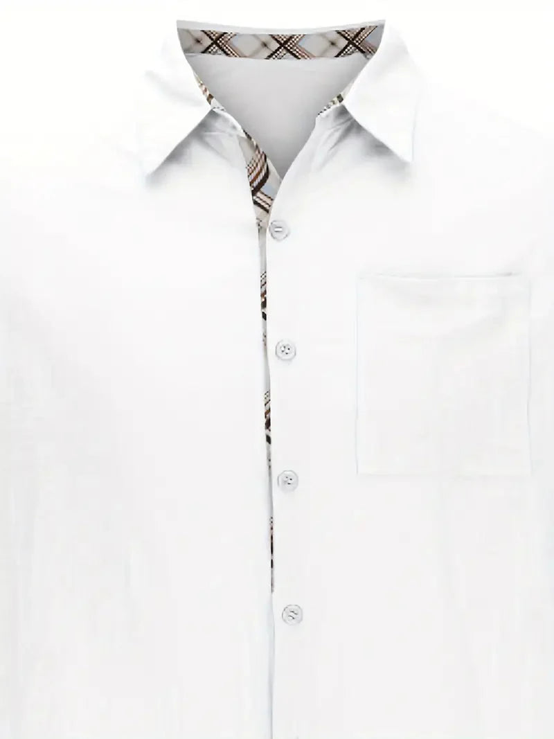 Pearl | Camisa Masculina Xadrez Manga Curta Botões Bolso