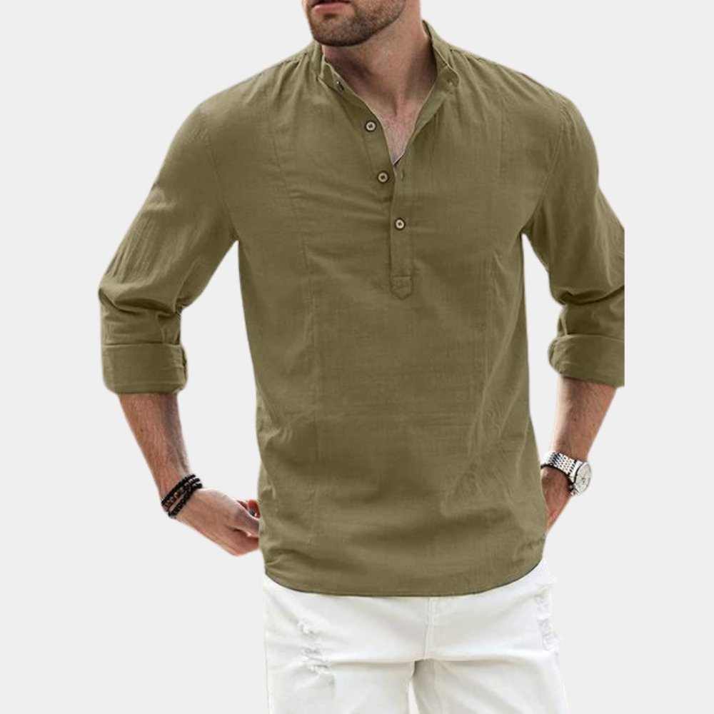 Rhea | Camisa Masculina Manga Longa Casual Gola Y