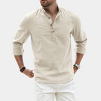 Rhea | Camisa Masculina Manga Longa Casual Gola Y