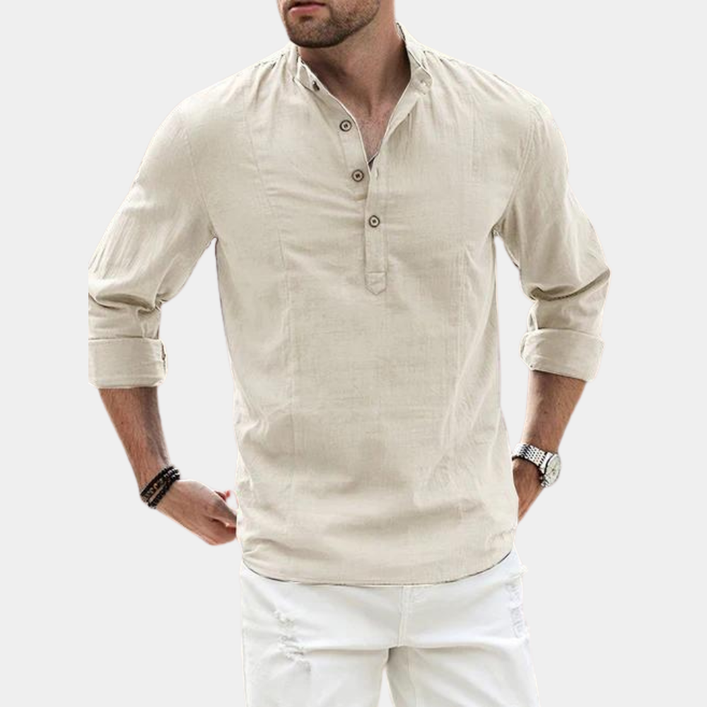 Rhea | Camisa Masculina Manga Longa Casual Gola Y