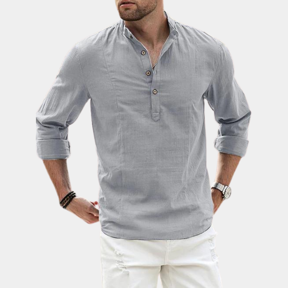 Rhea | Camisa Masculina Manga Longa Casual Gola Y