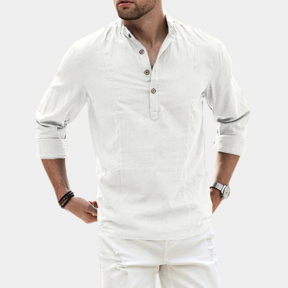Rhea | Camisa Masculina Manga Longa Casual Gola Y