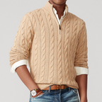 Selene | Homem Tricô Cabo Camisola Quarter-Zip Gola Alta