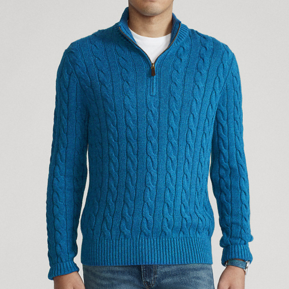 Selene | Homem Tricô Cabo Camisola Quarter-Zip Gola Alta