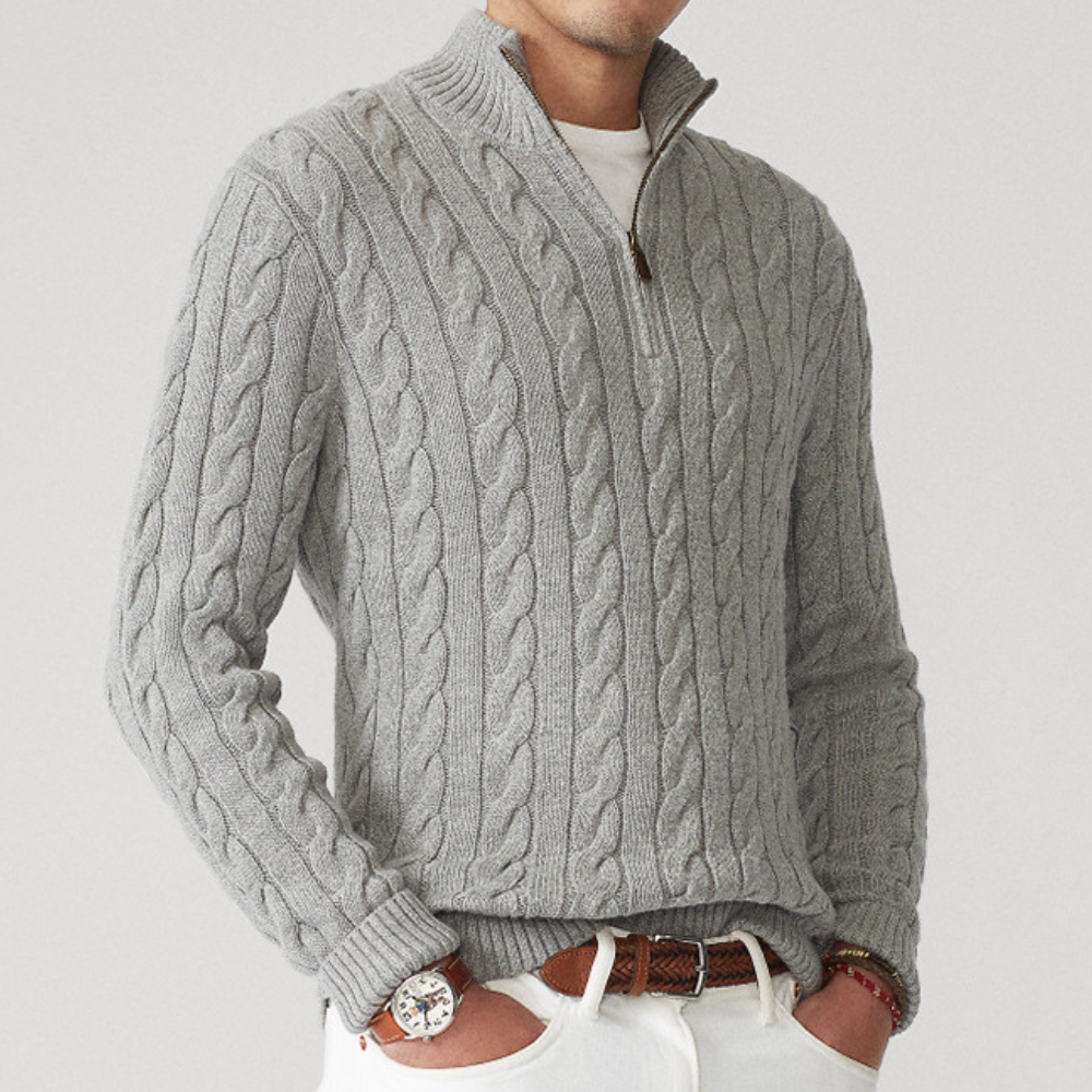 Selene | Homem Tricô Cabo Camisola Quarter-Zip Gola Alta
