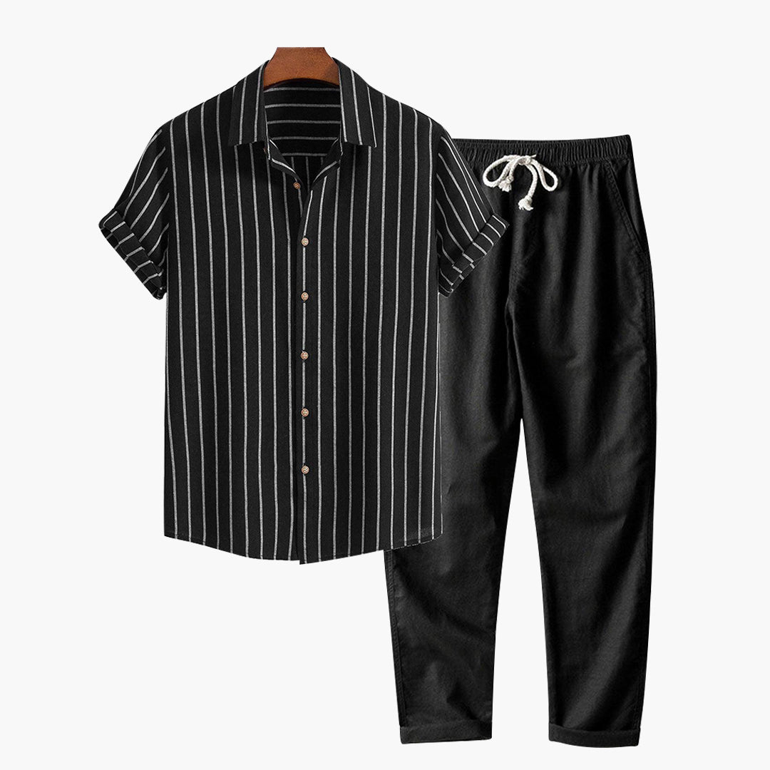 Conjunto masculino linho camisa e calça 2 peças casual