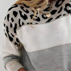 Kestrel | Camisola Malha Feminina Color Block Padrão Leopardo