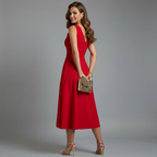 Sorrel | Vestido Midi Feminino Decote em V Sem Mangas