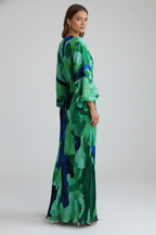 Romilly | Vestido Longo Feminino Plissado Decote V