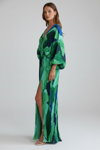 Romilly | Vestido Longo Feminino Plissado Decote V