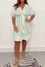 Amara | Vestido Boho Algodão Estampado Étnico Decote V