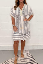 Amara | Vestido Boho Algodão Estampado Étnico Decote V