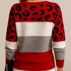 Kestrel | Camisola Malha Feminina Color Block Padrão Leopardo