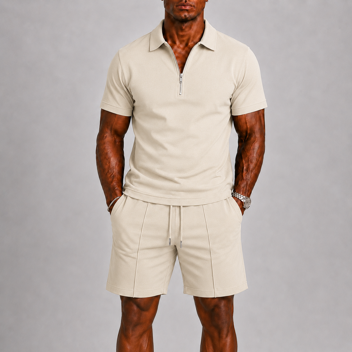 Conjunto de Calção para Homem | Pólo com Fecho e Bermuda | Verão