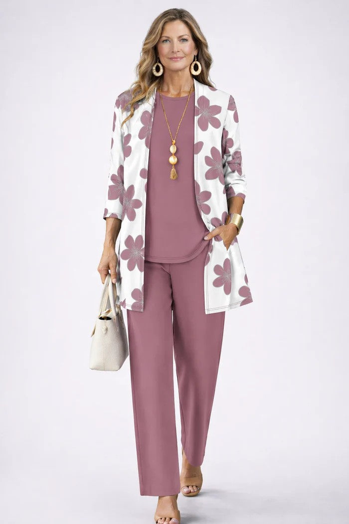 Briar | Conjunto 3 Peças Feminino Calças Estampadas Cardigan