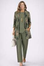 Dahlia | Conjunto Feminino 3 Peças Cardigan Calça Estampada