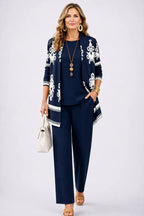 Dahlia | Conjunto Feminino 3 Peças Cardigan Calça Estampada