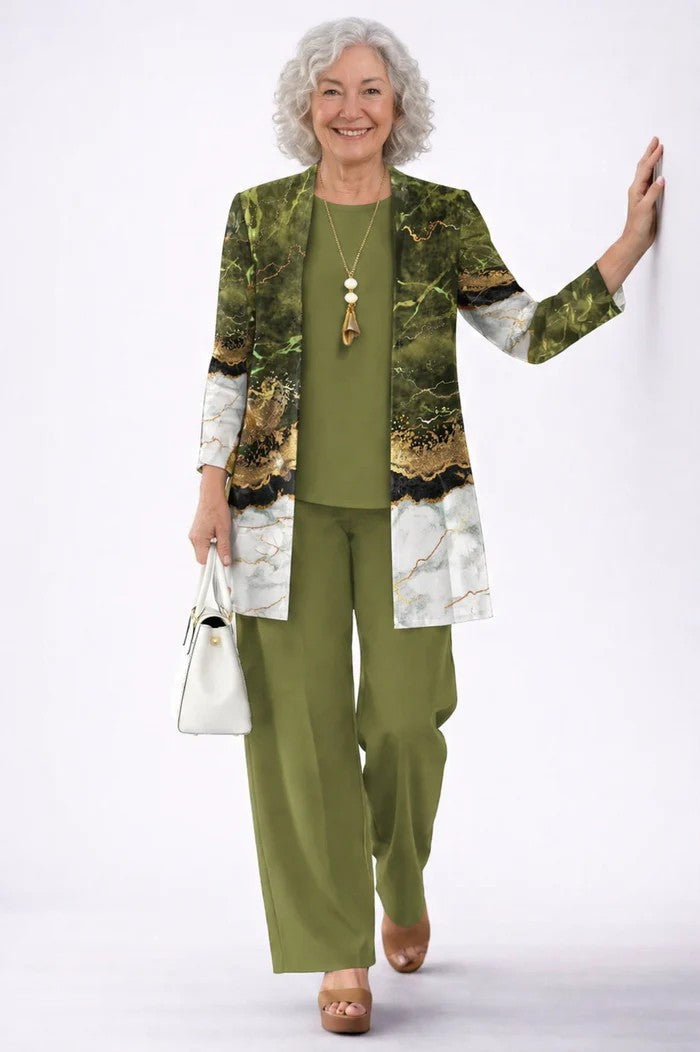 Dahlia | Conjunto Feminino 3 Peças Cardigan Calça Estampada