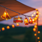Thea | Luzes de Camping LED | Guirlanda Decorativa com Motivos de Tenda e Caravana | Branco Quente