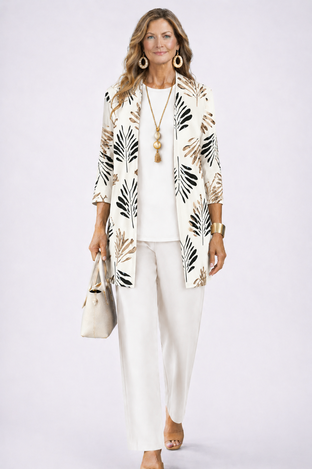 Zinnia | Conjunto 3 Peças Feminino Calça Estampada Cardigan