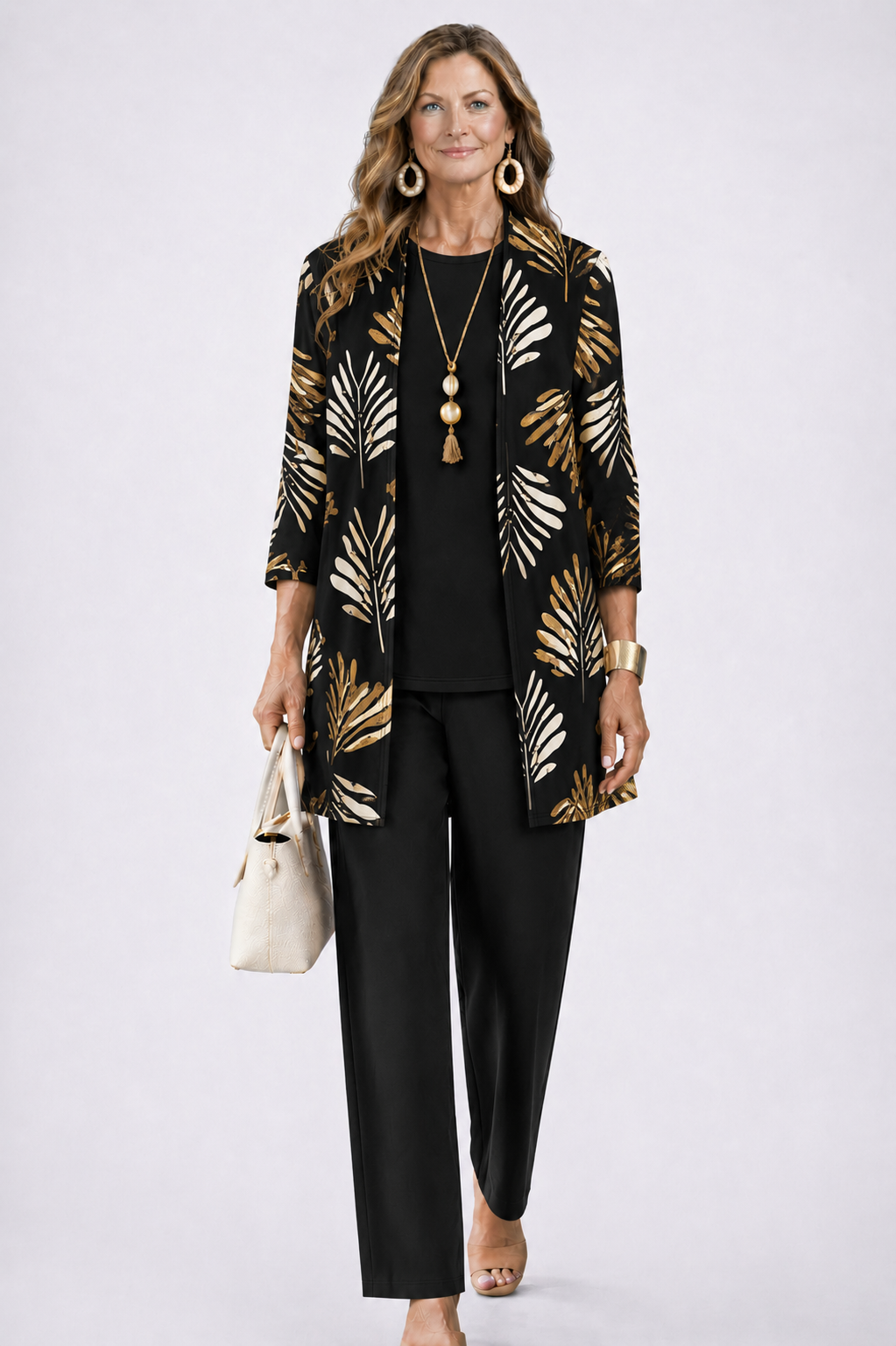 Dahlia | Conjunto Feminino 3 Peças Cardigan Calça Estampada