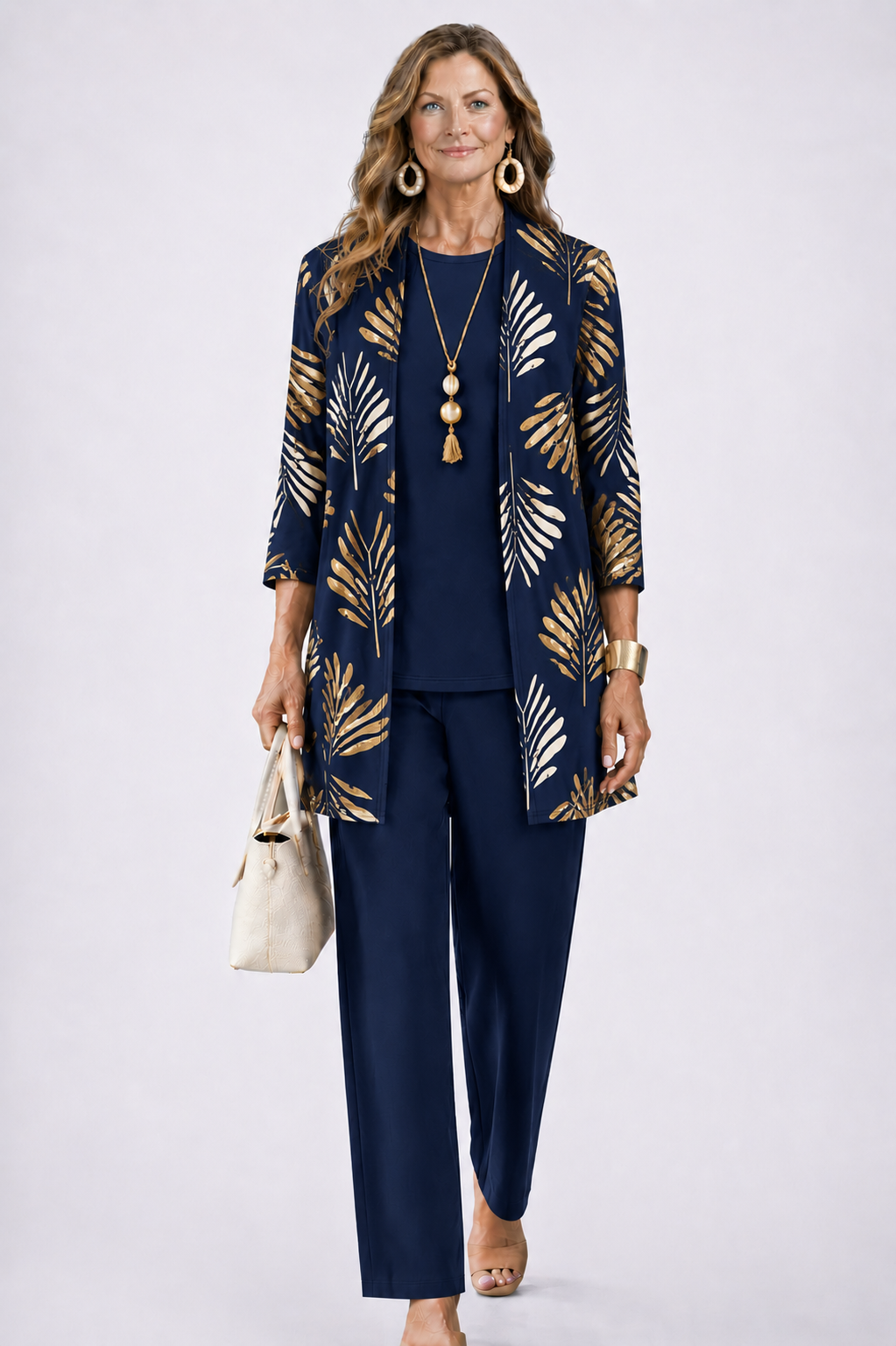 Dahlia | Conjunto Feminino 3 Peças Cardigan Calça Estampada
