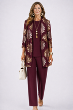 Dahlia | Conjunto Feminino 3 Peças Cardigan Calça Estampada