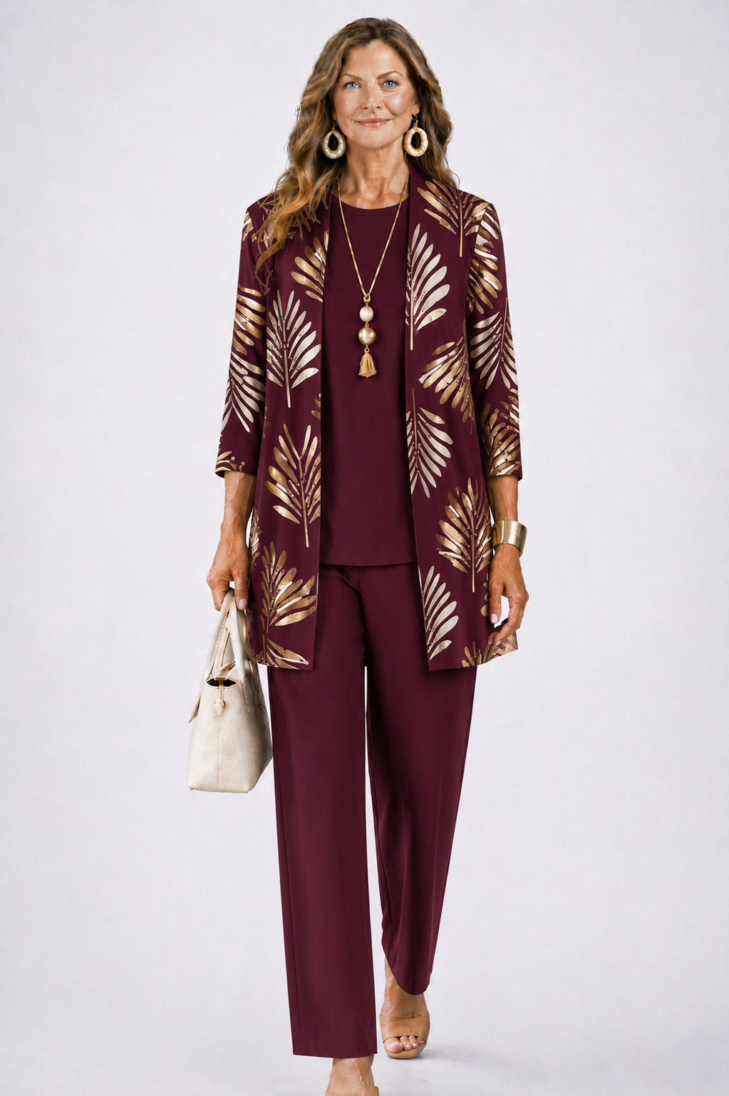 Dahlia | Conjunto Feminino 3 Peças Cardigan Calça Estampada
